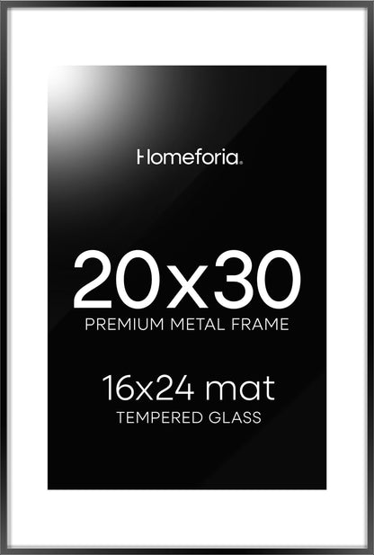Homeforia 20x30 Poster Frame Black, High End Metal 20 x 30 Picture Frames with Mat 16 by 24 inch