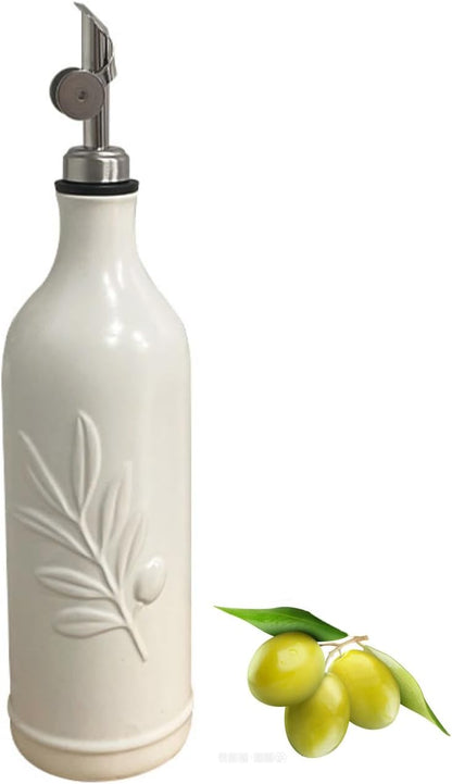 20 Oz Ceramic Olive Oil Dispenser Bottle, with Stainless Steel Spout & Funnel, Ideal for Oil