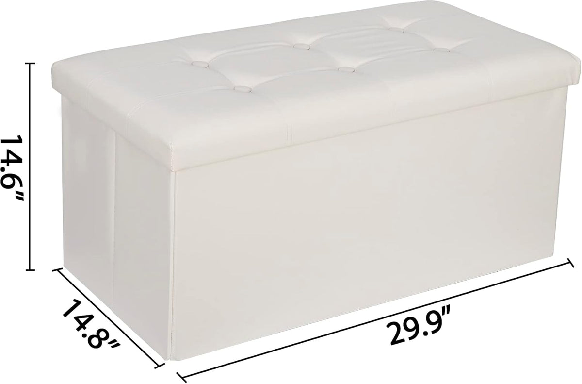 SUPER DEAL Folding Storage Ottoman Bench, Waterproof Faux Leather Ottoman Padded Seat Footrest