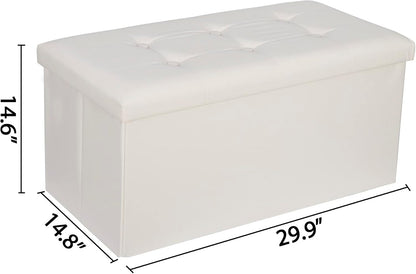 SUPER DEAL Folding Storage Ottoman Bench, Waterproof Faux Leather Ottoman Padded Seat Footrest
