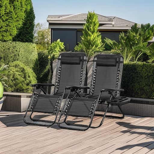 Nazhura Set of 2 Relaxing Recliners Patio Chairs Adjustable Steel Mesh Zero Gravity Lounge Chair