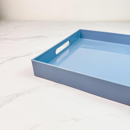 Light Blue Decorative Tray, Rectangular Large Serving Tray with Handles, Plastic Coffee Table Tray