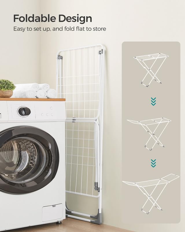 SONGMICS Clothes Drying Rack, Metal Laundry Drying Rack, Foldable, Space-Saving, Free-Standing