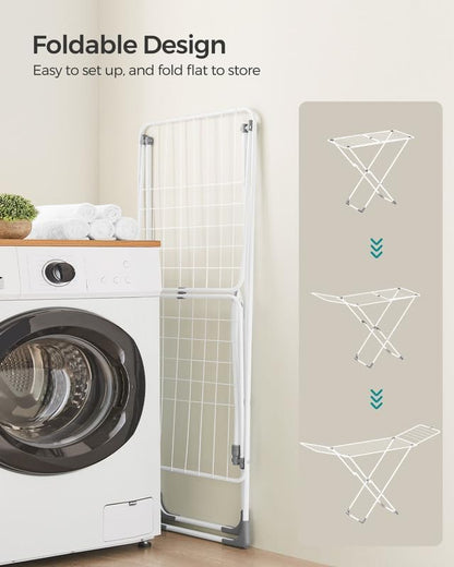 SONGMICS Clothes Drying Rack, Metal Laundry Drying Rack, Foldable, Space-Saving, Free-Standing
