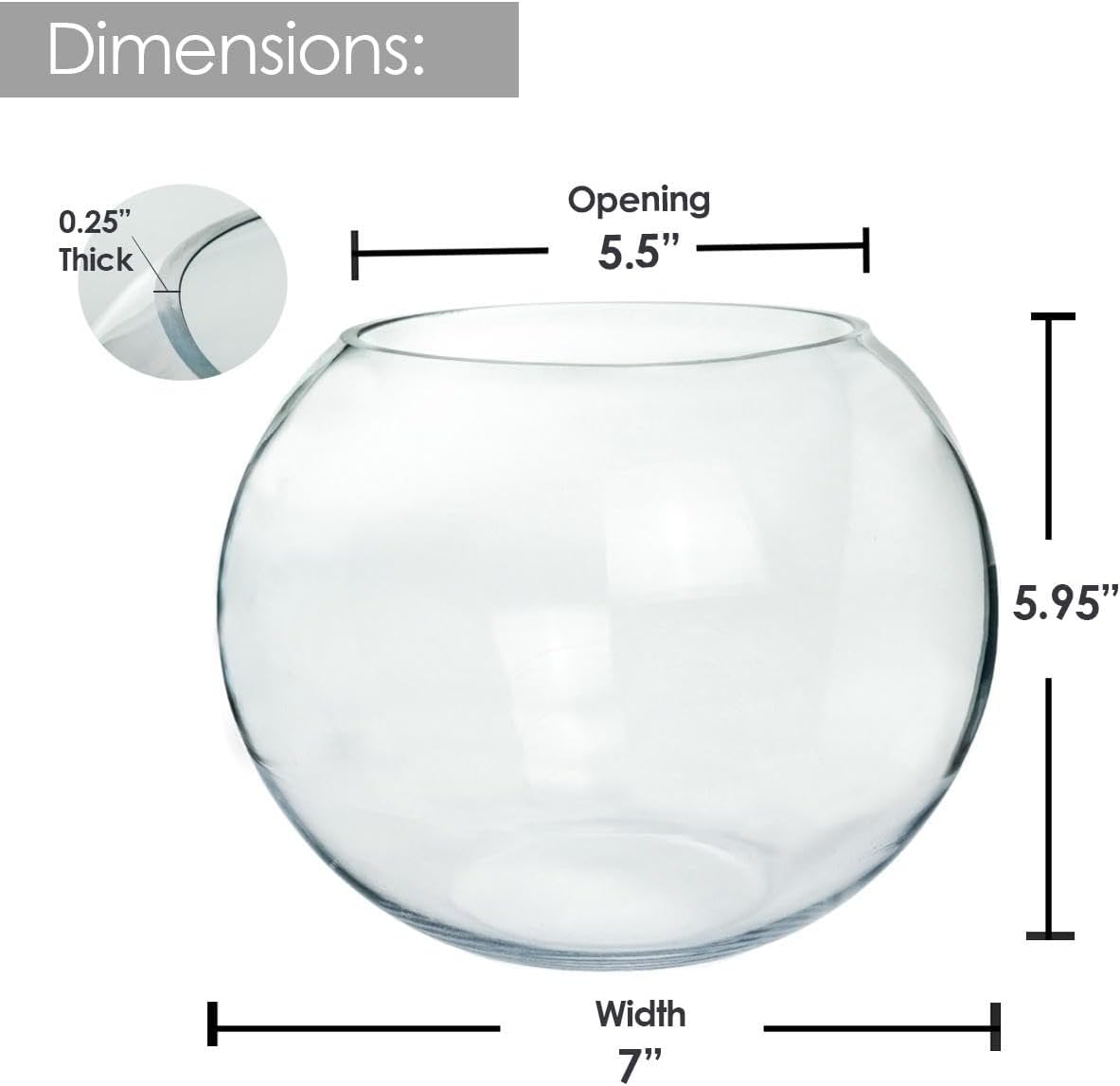 Craft And Party, Glass Bubble, 6" Height x 8" Width Glass Fish Bowl Vase, Bubble Bowl vase for