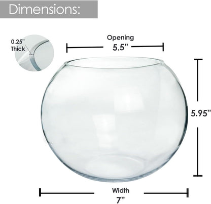 Craft And Party, Glass Bubble, 6" Height x 8" Width Glass Fish Bowl Vase, Bubble Bowl vase for
