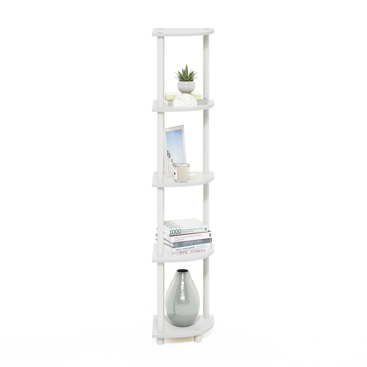 Furinno Turn-N-Tube Corner Shelf, 5-Tier Corner Bookshelf, Open Storage Shelves, for Organization