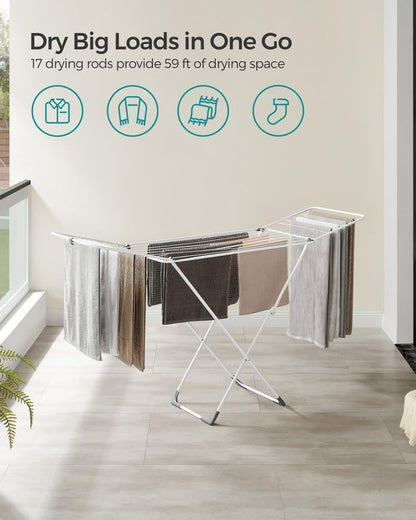 SONGMICS Clothes Drying Rack, Metal Laundry Drying Rack, Foldable, Space-Saving, Free-Standing