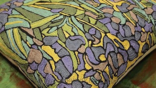 Van Gogh Irises Pillow Cover Green Floral Pillowcase Needlepoint Flower Chair Cushion Accent