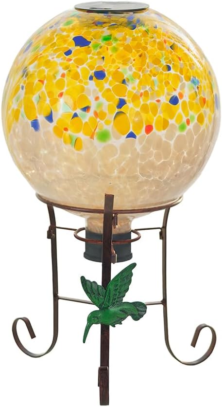10" Diameter Solar Gazing Ball and 8.5" Metal Stand Indoor Outdoor Yard Art Ornament Coloful Spot