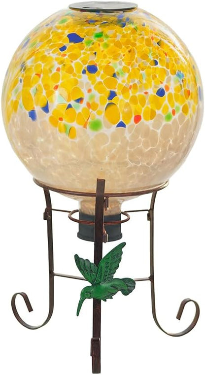 10" Diameter Solar Gazing Ball and 8.5" Metal Stand Indoor Outdoor Yard Art Ornament Coloful Spot