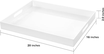 White Rectangular 16x20 Inches Acrylic Ottoman Tray Decorative Serving Tray with Cutout Handles