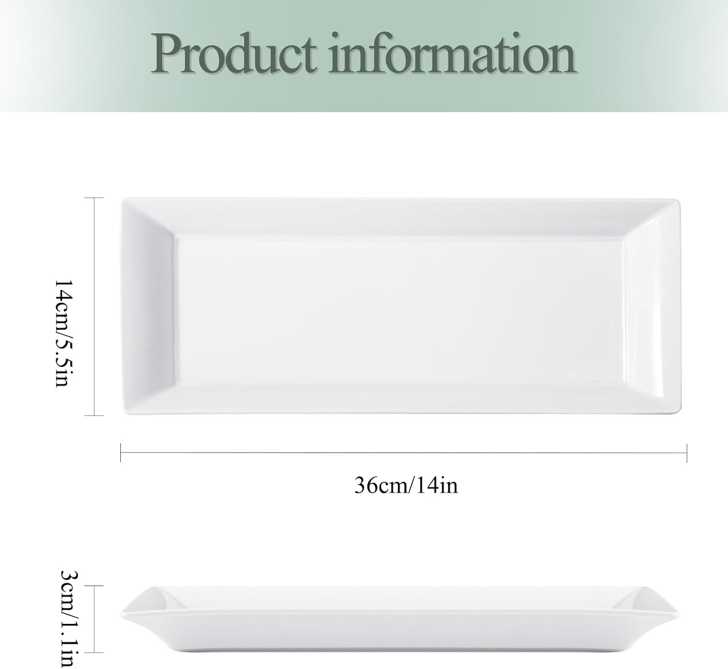 Rectangular Ceramic Serving Platters Set of 4, 14 inch Large Porcelain Serving Plates, White