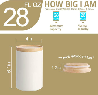 Sweejar Kitchen Canisters Ceramic Food Storage Jar, Stackable Containers with Airtight Seal Wooden