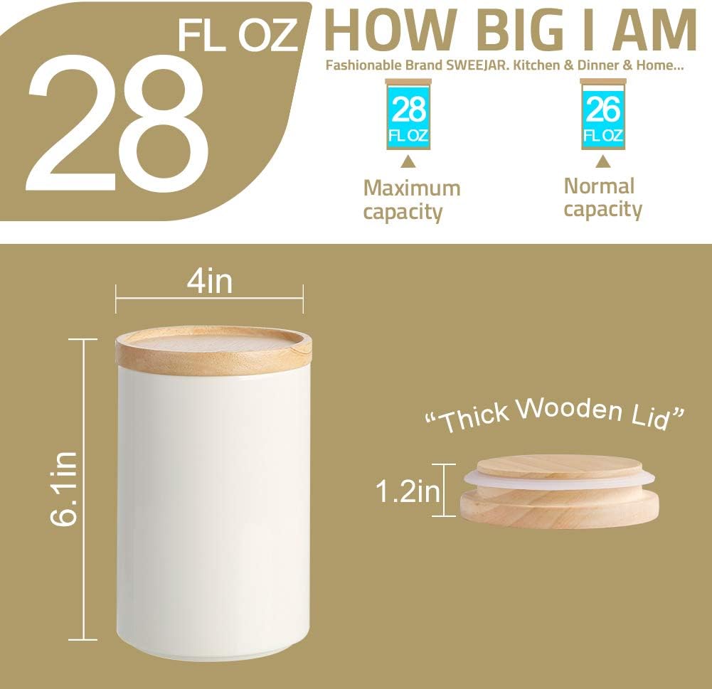 Sweejar Kitchen Canisters Ceramic Food Storage Jar, Stackable Containers with Airtight Seal Wooden