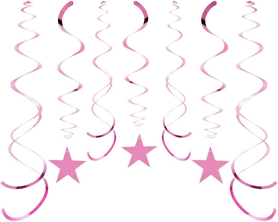 Star Party Hanging Swirls, 30 PCS, Pink Foil Ceiling Party Favors for Birthday Decorations