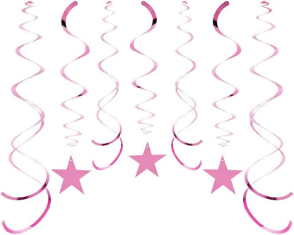 Star Party Hanging Swirls, 30 PCS, Pink Foil Ceiling Party Favors for Birthday Decorations