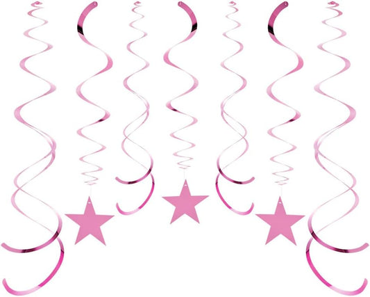 Star Party Hanging Swirls, 30 PCS, Pink Foil Ceiling Party Favors for Birthday Decorations