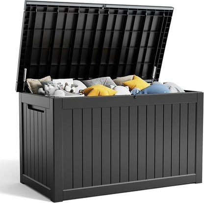 230 Gallon Resin Deck Box, Lockable Patio Outdoor Storage Box for Furniture, Garden Tools and Tools