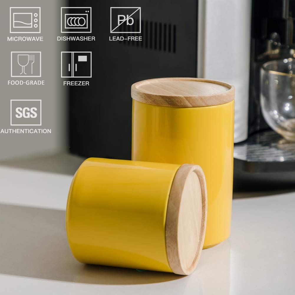 Sweejar Kitchen Canisters Ceramic Food Storage Jar, Stackable Containers with Airtight Seal Wooden