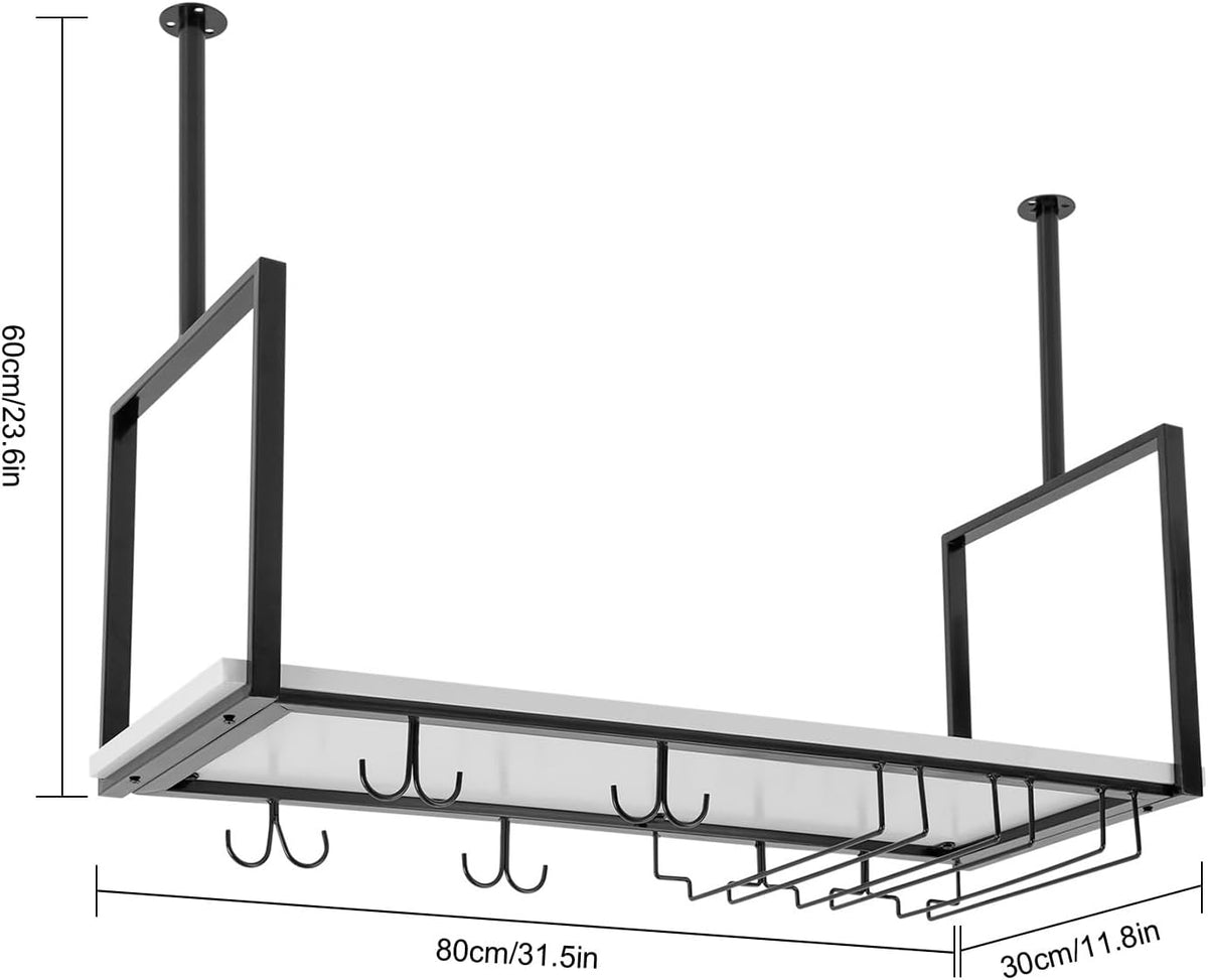 Hanging Wine Rack with Glass Holder and Shelf Metal Ceiling Bar Wine Glass Rack Industrial Wall