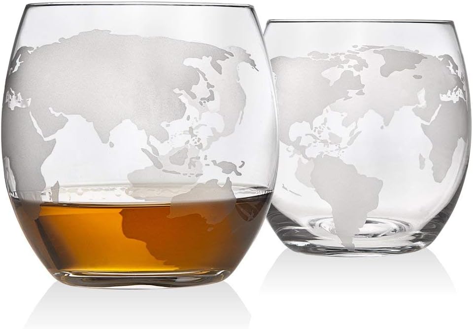 Godinger Whiskey Decanter Globe Set with 4 Etched Glasses for Liquor, Scotch, Bourbon, Vodka, Gifts