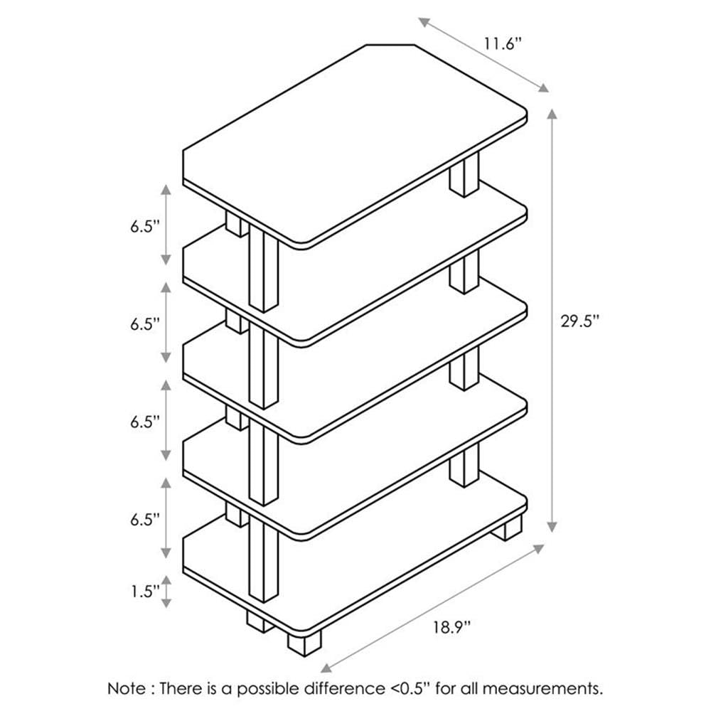 Furinno Turn-N-Tube Storage Shelves, 5-Tier Book Shelf, Corner Shelf, Toolless Open Shelves, for