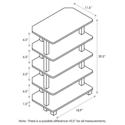 Furinno Turn-N-Tube Storage Shelves, 5-Tier Book Shelf, Corner Shelf, Toolless Open Shelves, for
