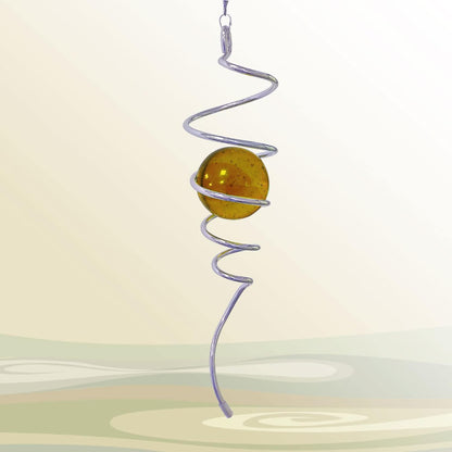 Gazing Ball Spiral Decorative Tail Wind Spinner Sun Catcher 11inch Tail and 2 inch Glass Orb. Wind