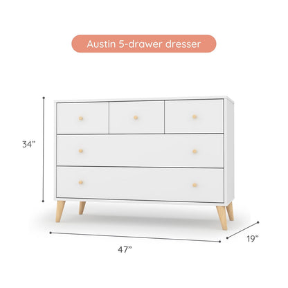 dadada Austin 5-Drawer Dresser for Nursery and Bedroom - Modern Design, Large Storage, Baby-Safe