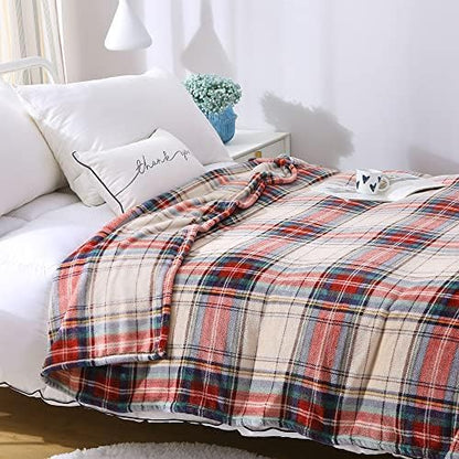 MERRYLIFE Tartan Plaid Print Throw Blanket Decorative Fleece Throw | Ultra-Plush Colorful | Couch