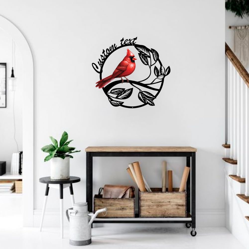 Personalized Name Garden Cardinal Metal Signs, Custom Family Name Yard Decor for Outdoor Outside