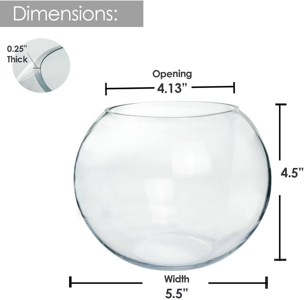 Craft And Party, Glass Bubble Bowl, 4.5" Height x 6" Width Glass Fish Bowl Vase, Bubble Bowl vase