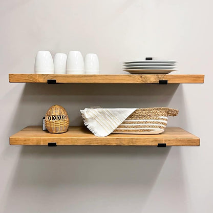 Rustic Shelves with J-Brackets Set of 2, Industrial Shelf, Kitchen Shelves, Solid Wood, Decorative