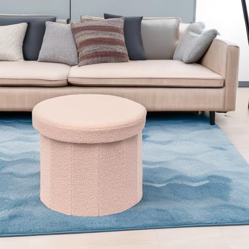 B FSOBEIIALEO Storage Ottoman Cube, Round Ottomans with Storage Foot Stool Footrest for Lving Room