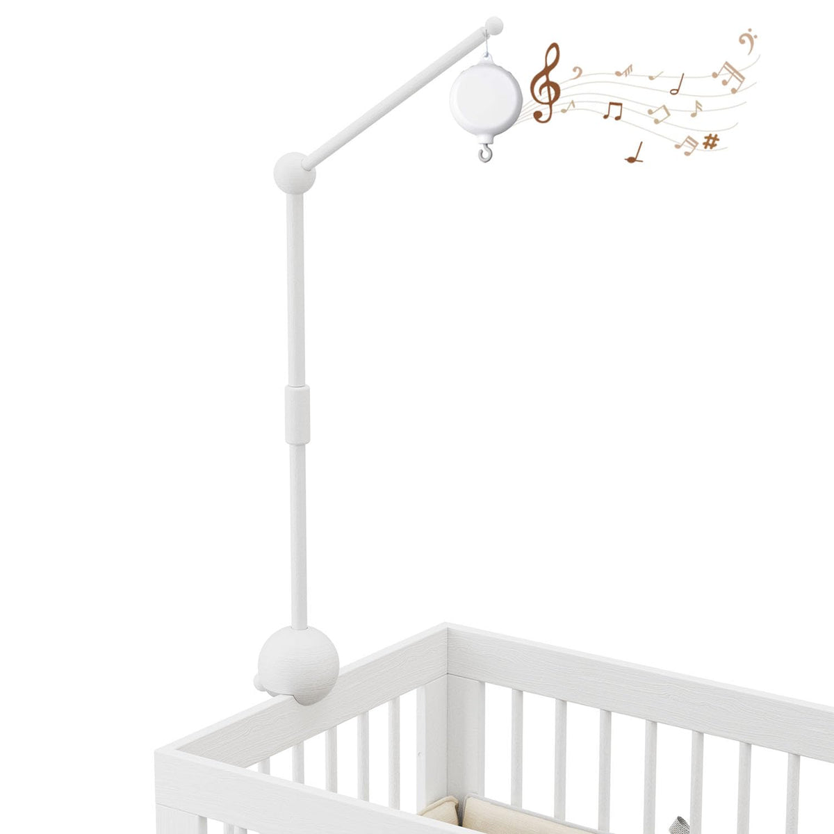 Crib Mobile Arm with Music Box,32.5 Inch White Crib Mobile Stand,Wooden Mobile Arm for Crib (2