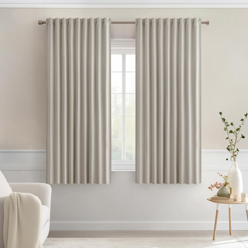 MIULEE Natural Back Tab Blackout Curtains 63 Inch Length 2 Panels Set for Living Room Bedroom