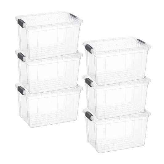 Superio Clear Storage Boxes with Lids, 14.7 Quart Plastic Container Bins for Organizing, Stackable