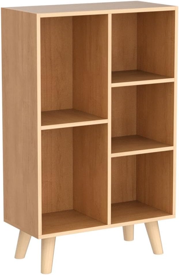 IOTXY Wooden Open Shelf Bookcase - 3-Tier Floor Standing Display Cabinet Rack with Legs, 5 Cubes