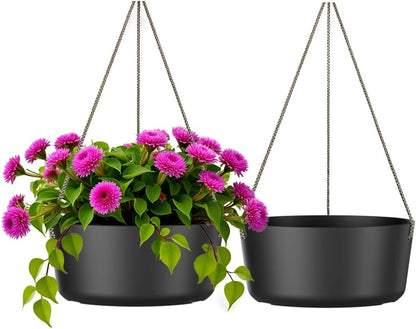 10.7 Inch Hanging Planter for Outdoor Indoor Plants，2 Pack Hanging Flower Pots with Drain Holes for