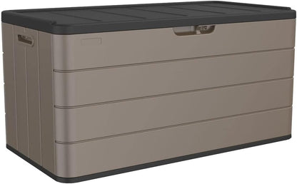 100 Gallon Plus Outdoor Storage Box Waterproof Lockable Resin Deck Box Large, Patio Storage Bin for