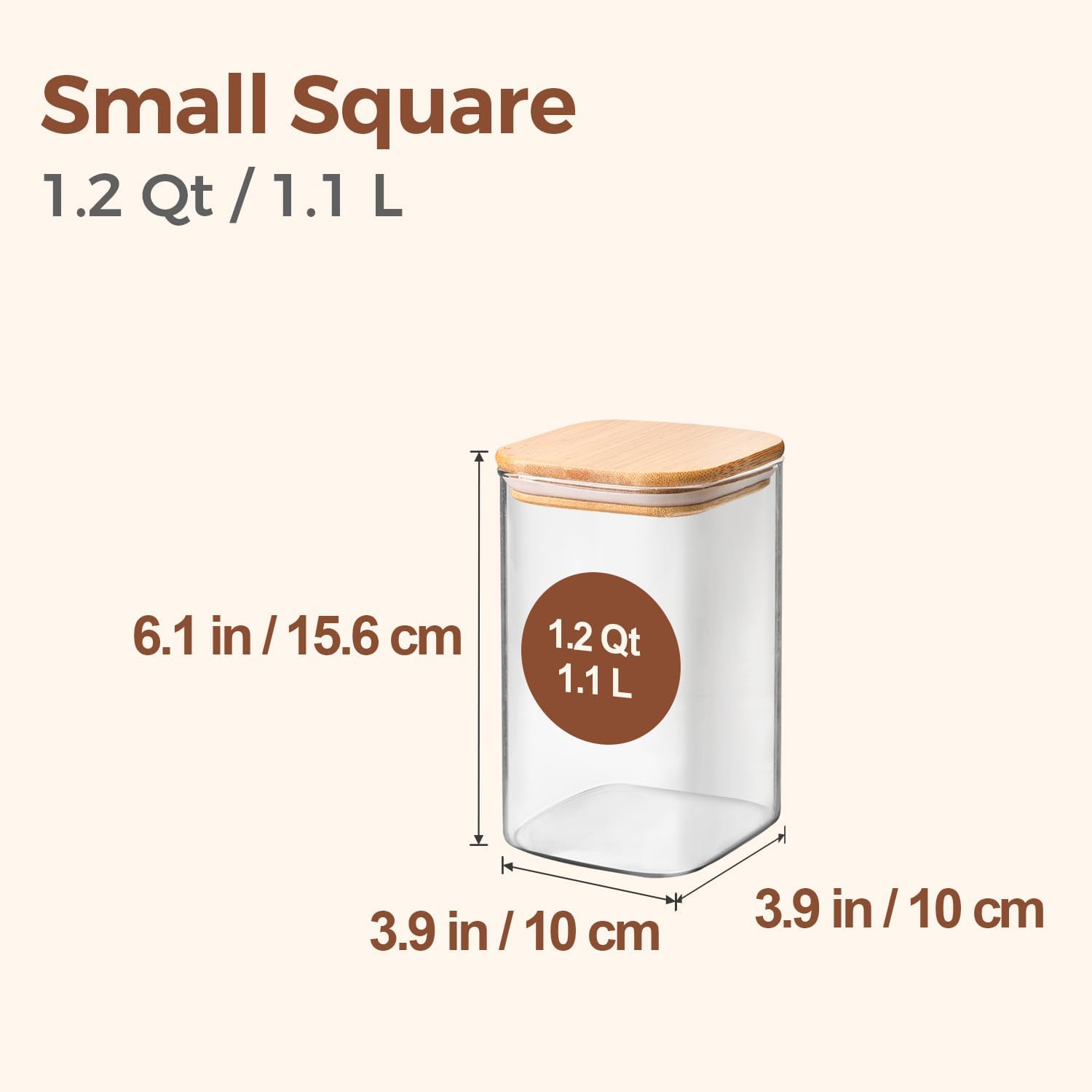 ComSaf 1.2 QT Glass Storage Containers with Lids, Glass Jars with Lids, Clear Food Jar, Square