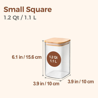 ComSaf 1.2 QT Glass Storage Containers with Lids, Glass Jars with Lids, Clear Food Jar, Square