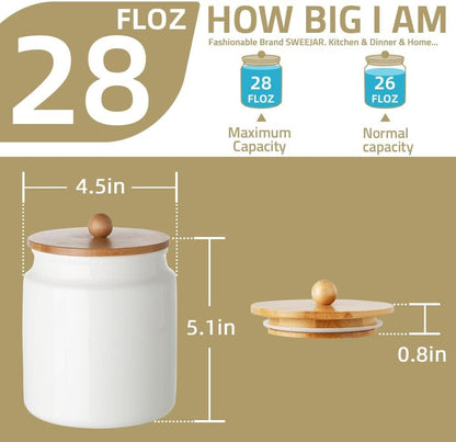 Sweejar Ceramic Kitchen Canisters, 28 FLOZ Porcelain Food Storage Jar with Airtight Seal Wooden