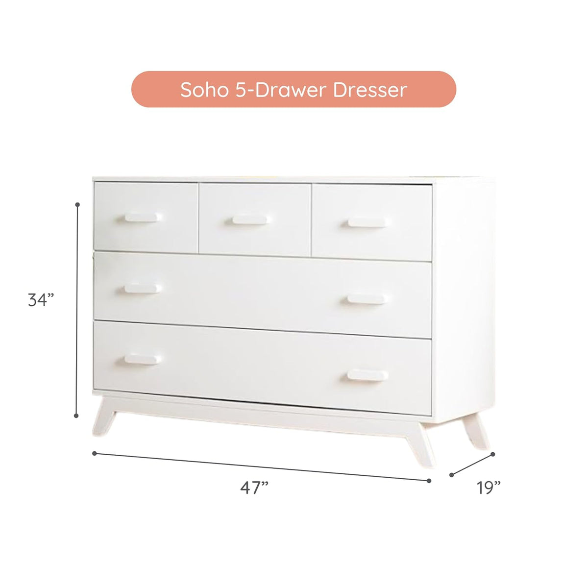 dadada Soho 5-Drawer Dresser for Nursery and Bedroom - Modern Design, Large Storage, Baby-Safe