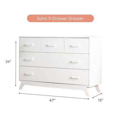 dadada Soho 5-Drawer Dresser for Nursery and Bedroom - Modern Design, Large Storage, Baby-Safe