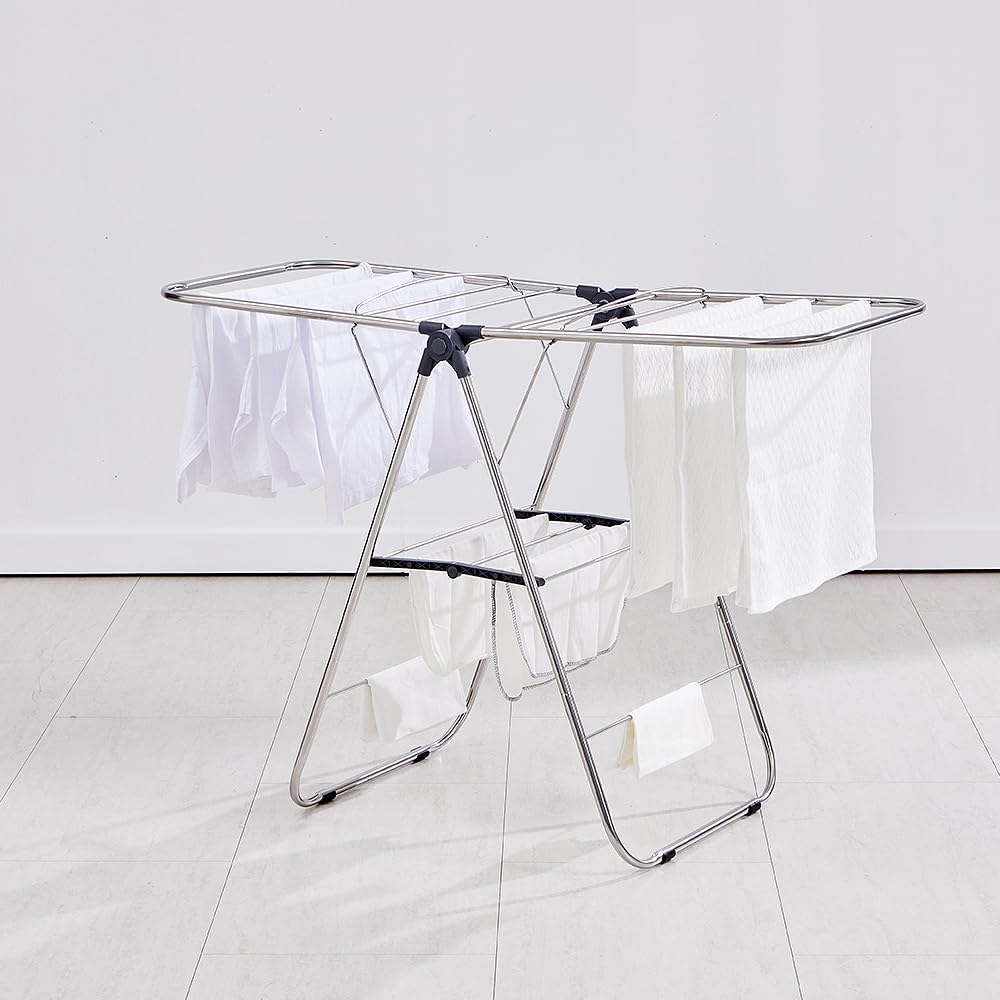 TRES BELLE 25NEW Stainless Steel Clothes Drying Rack(M)–Foldable,Lightweight,No-Slip Rods,Made in
