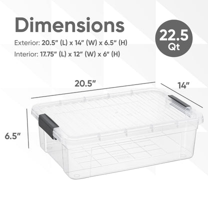 Superio Clear Storage Box with Lid, 22.5 Quart Plastic Container Bins for Organizing, Stackable