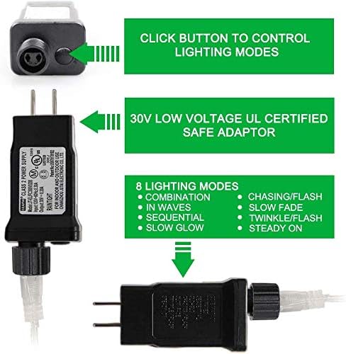 33FT 100 LEDs String Lights Waterproof Fairy Lights 8 Modes with Memory 30V UL Certified Power