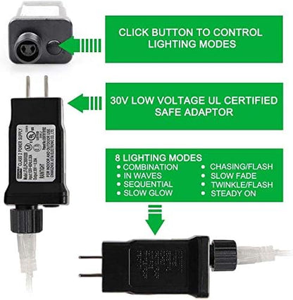 33FT 100 LEDs String Lights Waterproof Fairy Lights 8 Modes with Memory 30V UL Certified Power